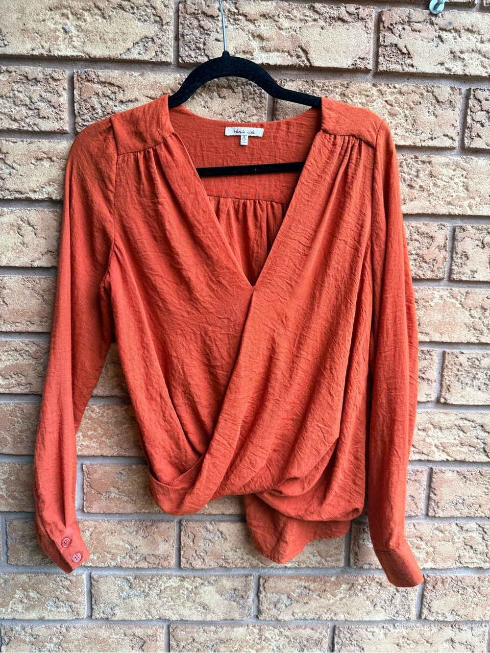 4/$25 • Bleuh Ciel Rust Wrap Front Surplice Deep V Blouse
